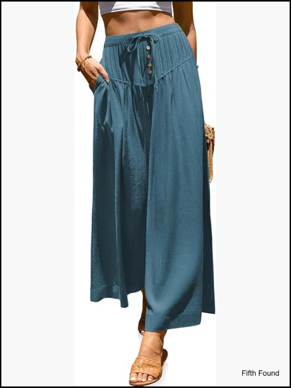 Women's Linen Wide Leg Palazzo Pants High Waisted Drawstring Elastic Waist - Picture 1 of 7
